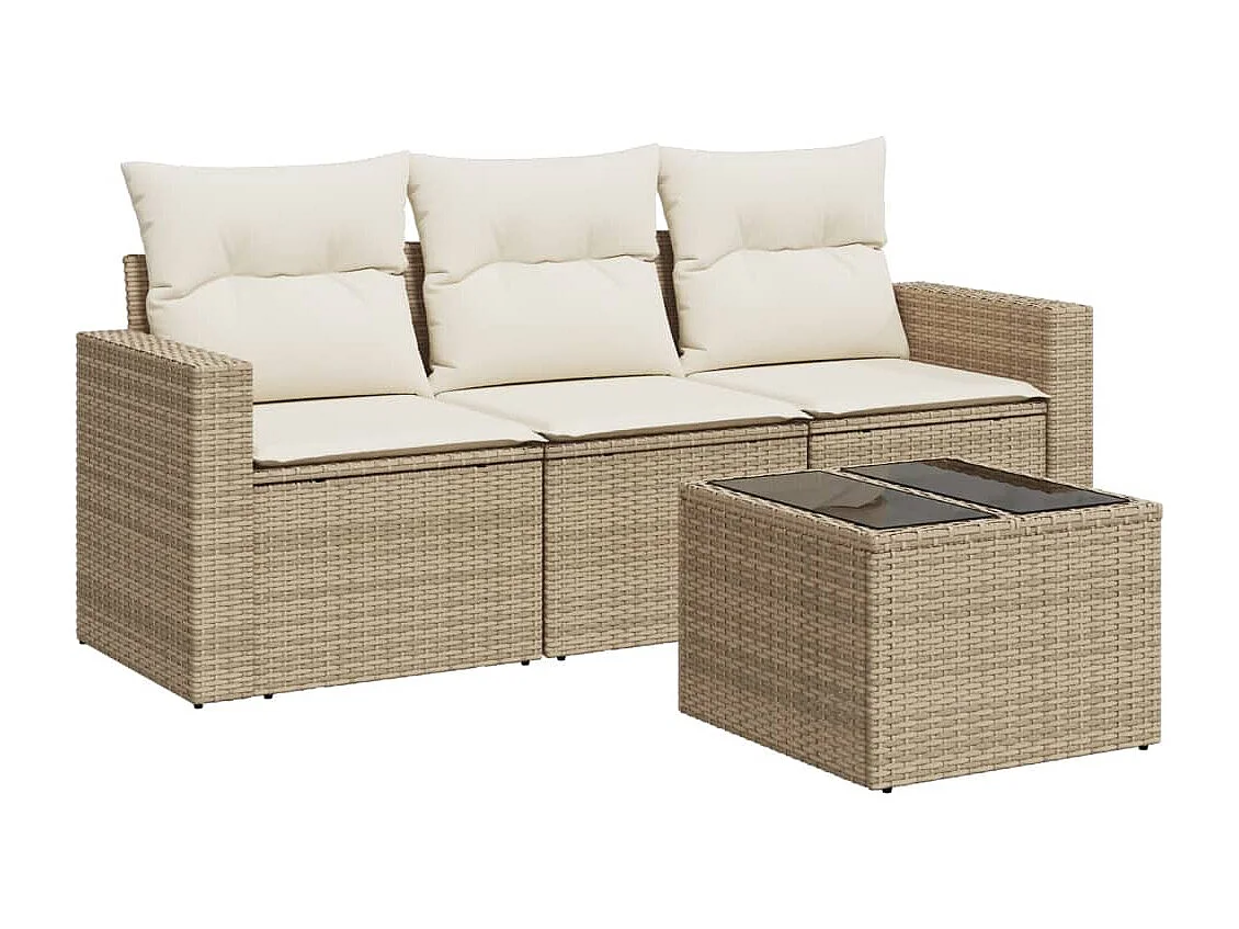 4-tlg. Garten-Sofagarnitur,Gartenmöbel-Set mit Kissen Beige Poly Rattan -gkd373421