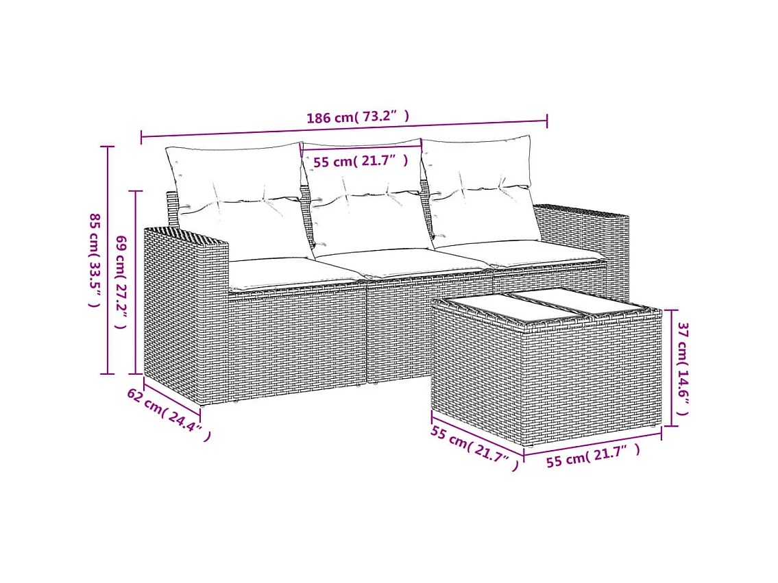 4-tlg. Garten-Sofagarnitur,Gartenmöbel-Set mit Kissen Beige Poly Rattan -gkd373421