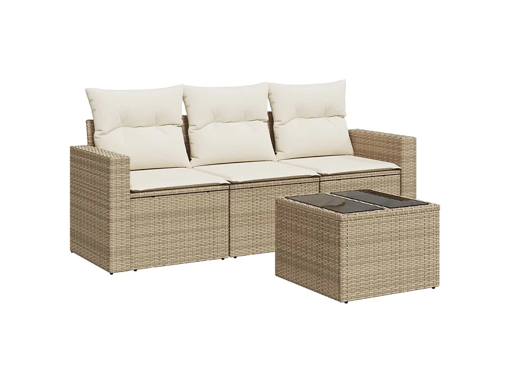 4-delige Loungeset met kussens poly rattan beige BE801245