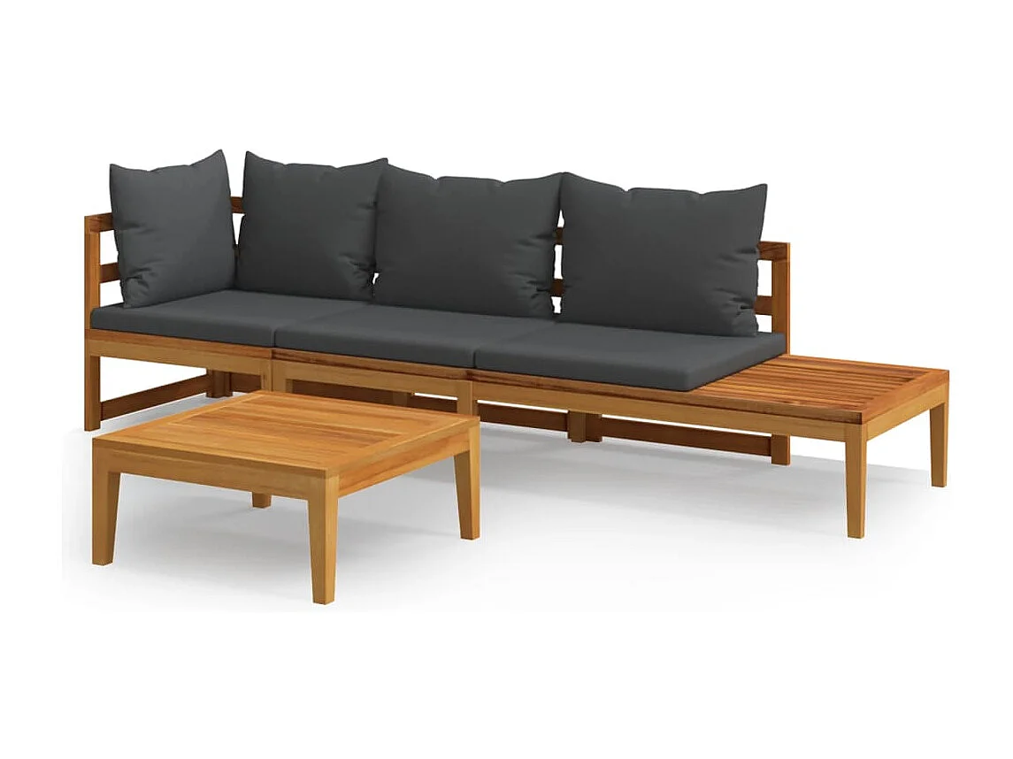 3-tlg. Garten-Sitzgruppe: Sofa + Tisch | Garten-Lounge-Set mit Dunkelgrauen Kissen Massivholz Akazie -GKD156930