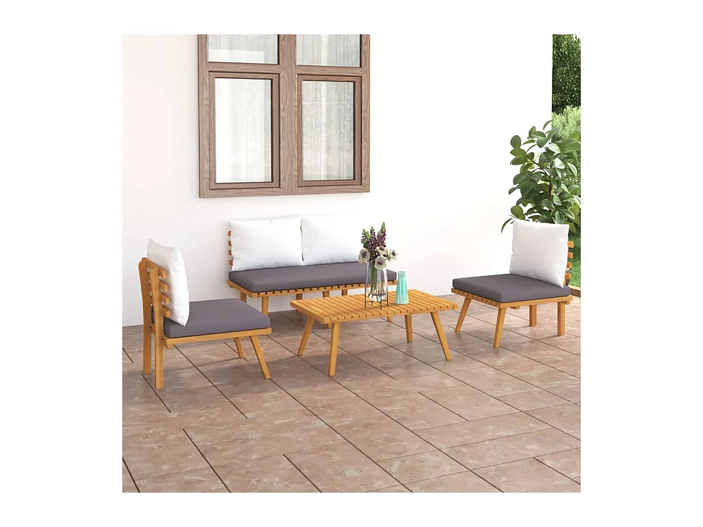 4-tlg. Garten-Sitzgruppe: Sofa + Tisch | Garten-Lounge-Set mit Auflagen Massivholz Akazie -GKD412457