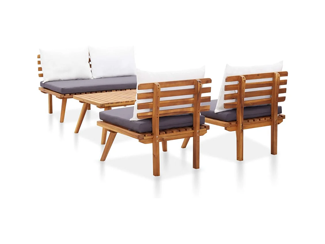 4-tlg. Garten-Sitzgruppe: Sofa + Tisch | Garten-Lounge-Set mit Auflagen Massivholz Akazie -GKD412457