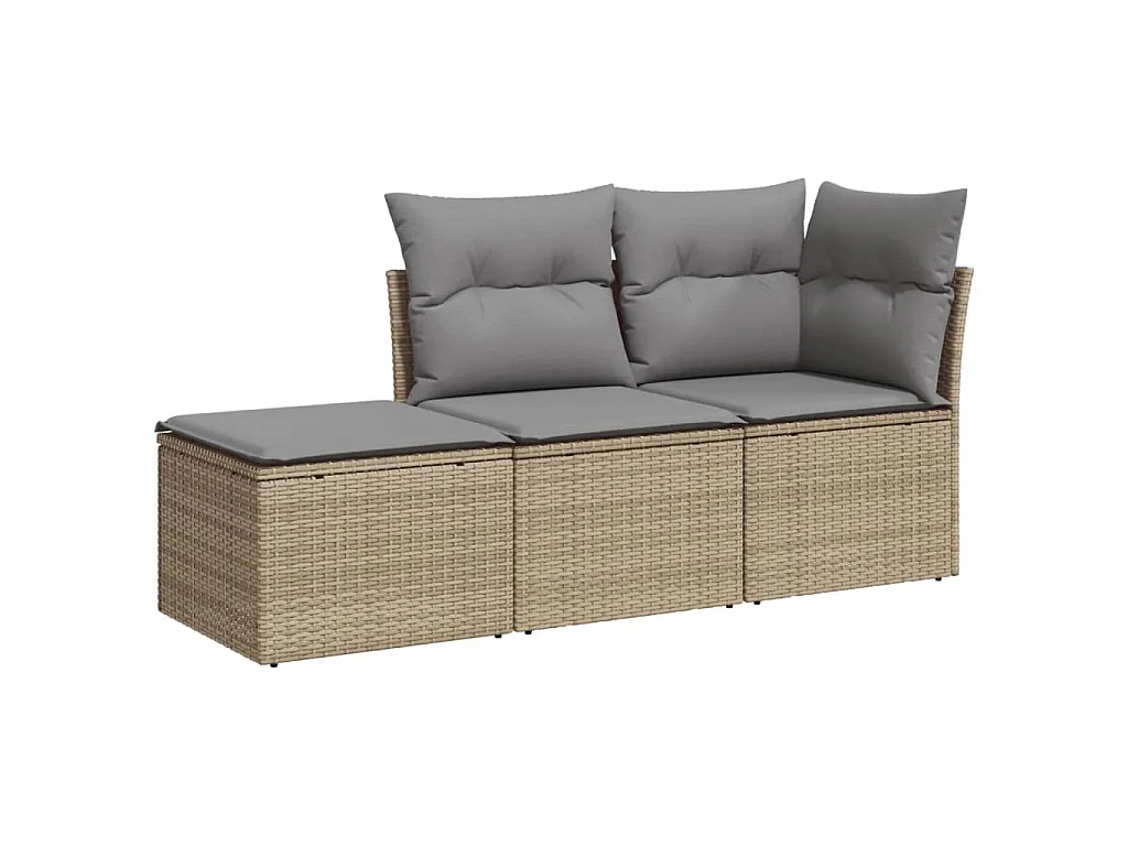 3 pcs conjunto de sofás p/ jardim com almofadões vime PE bege PT871251