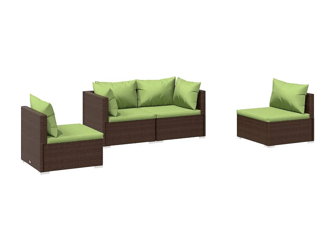 4 pcs conjunto lounge jardim c/ almofadões vime PE castanho PT35416
