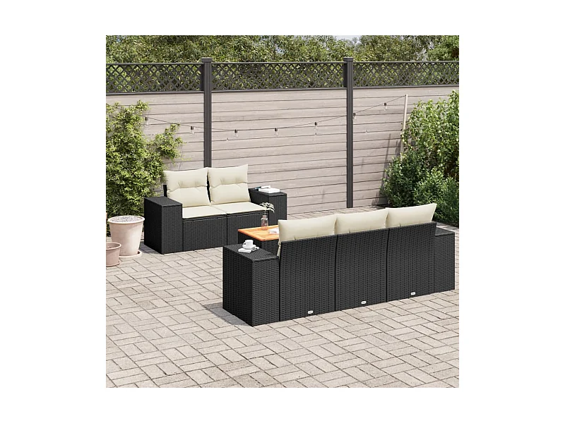 6-tlg. Garten-Sofagarnitur,Gartenmöbel-Set mit Kissen Schwarz Poly Rattan -gkd942647
