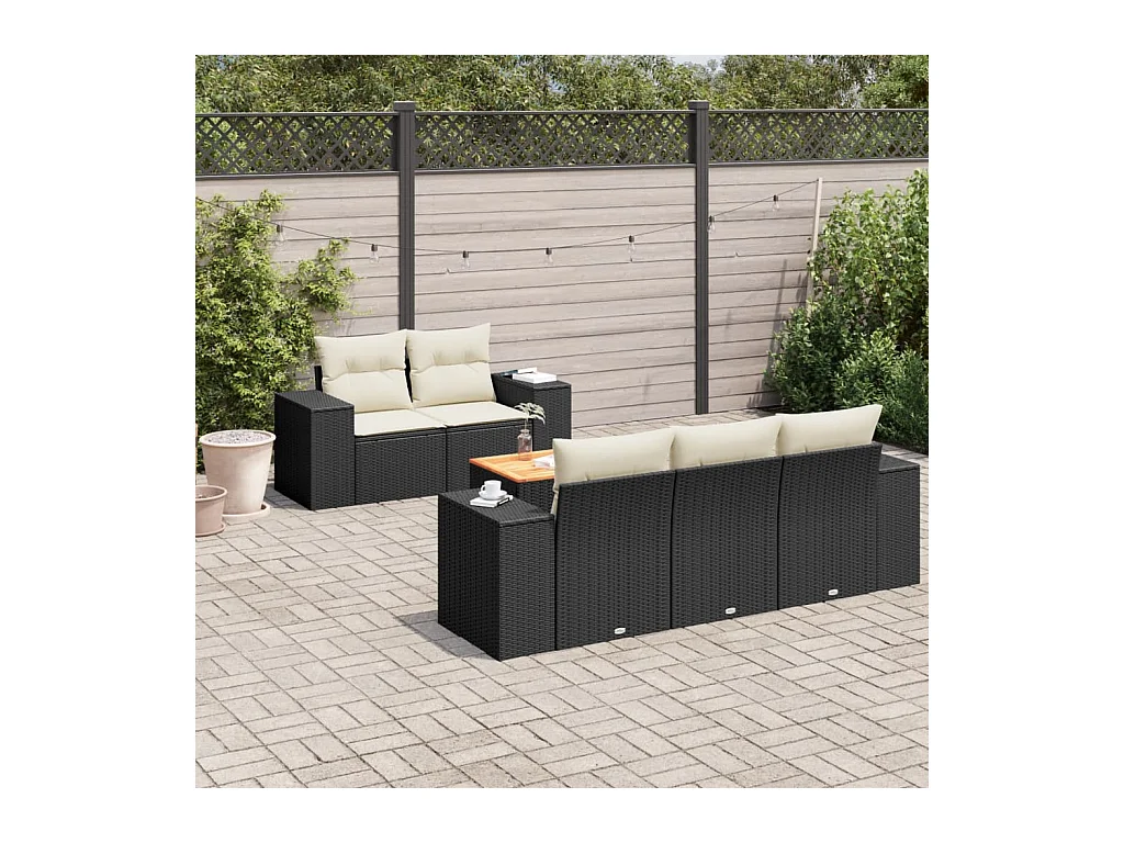6-tlg. Garten-Sofagarnitur,Gartenmöbel-Set mit Kissen Schwarz Poly Rattan -gkd942647