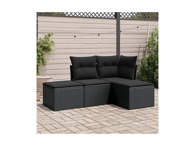 4-tlg. Garten-Sofagarnitur,Gartenmöbel-Set mit Kissen Schwarz Poly Rattan -gkd866827