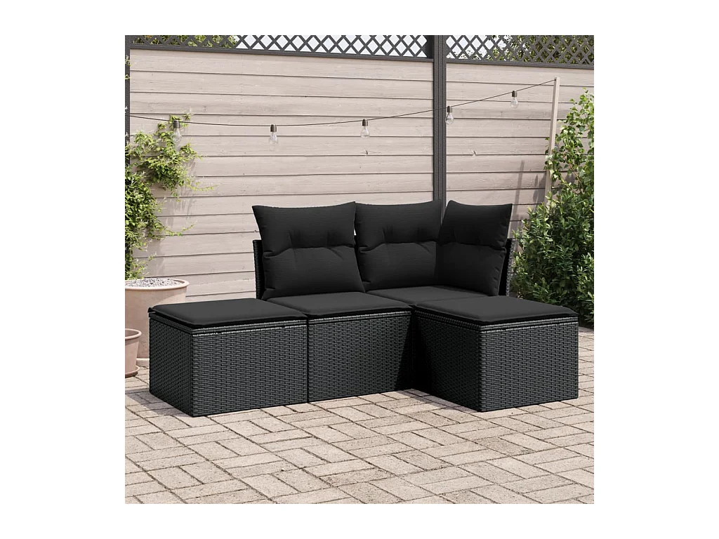 4-tlg. Garten-Sofagarnitur,Gartenmöbel-Set mit Kissen Schwarz Poly Rattan -gkd866827