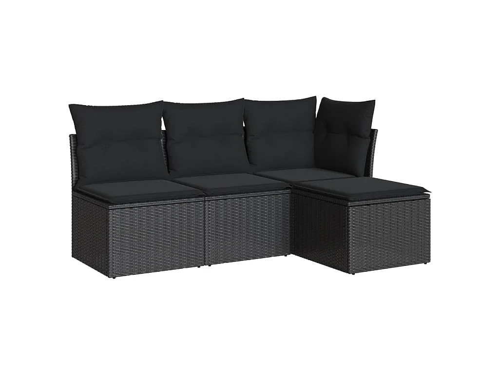 4-delige Loungeset met kussens poly rattan zwart NL84518