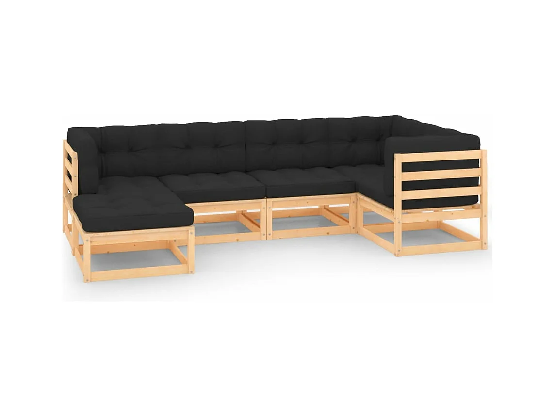 6-tlg. Garten-Sitzgruppe | Garten-Lounge-Set mit Kissen Massivholz Kiefer -GKD777284