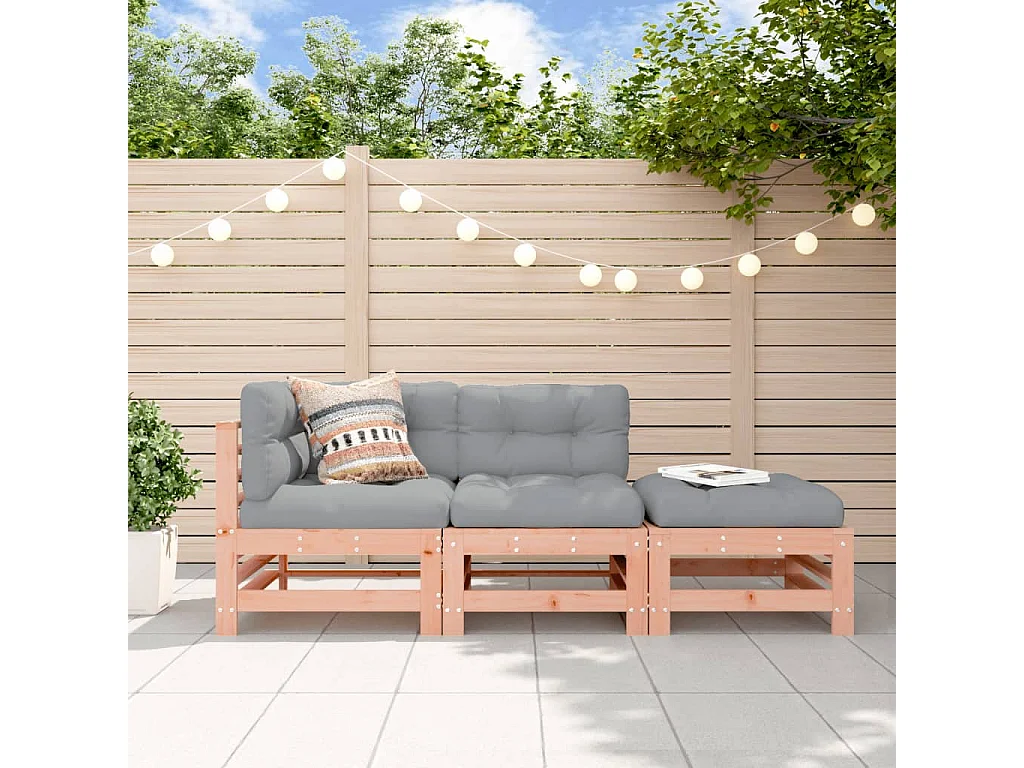 3-tlg. Garten-Sitzgruppe: Sofa + Tisch | Garten-Lounge-Set mit Kissen Massivholz Douglasie -GKD365986
