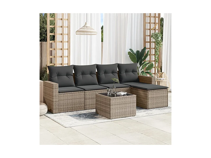 6-tlg. Garten-Sofagarnitur,Gartenmöbel-Set mit Kissen Grau Poly Rattan -gkd728888