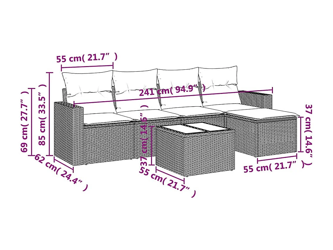6-tlg. Garten-Sofagarnitur,Gartenmöbel-Set mit Kissen Grau Poly Rattan -gkd728888