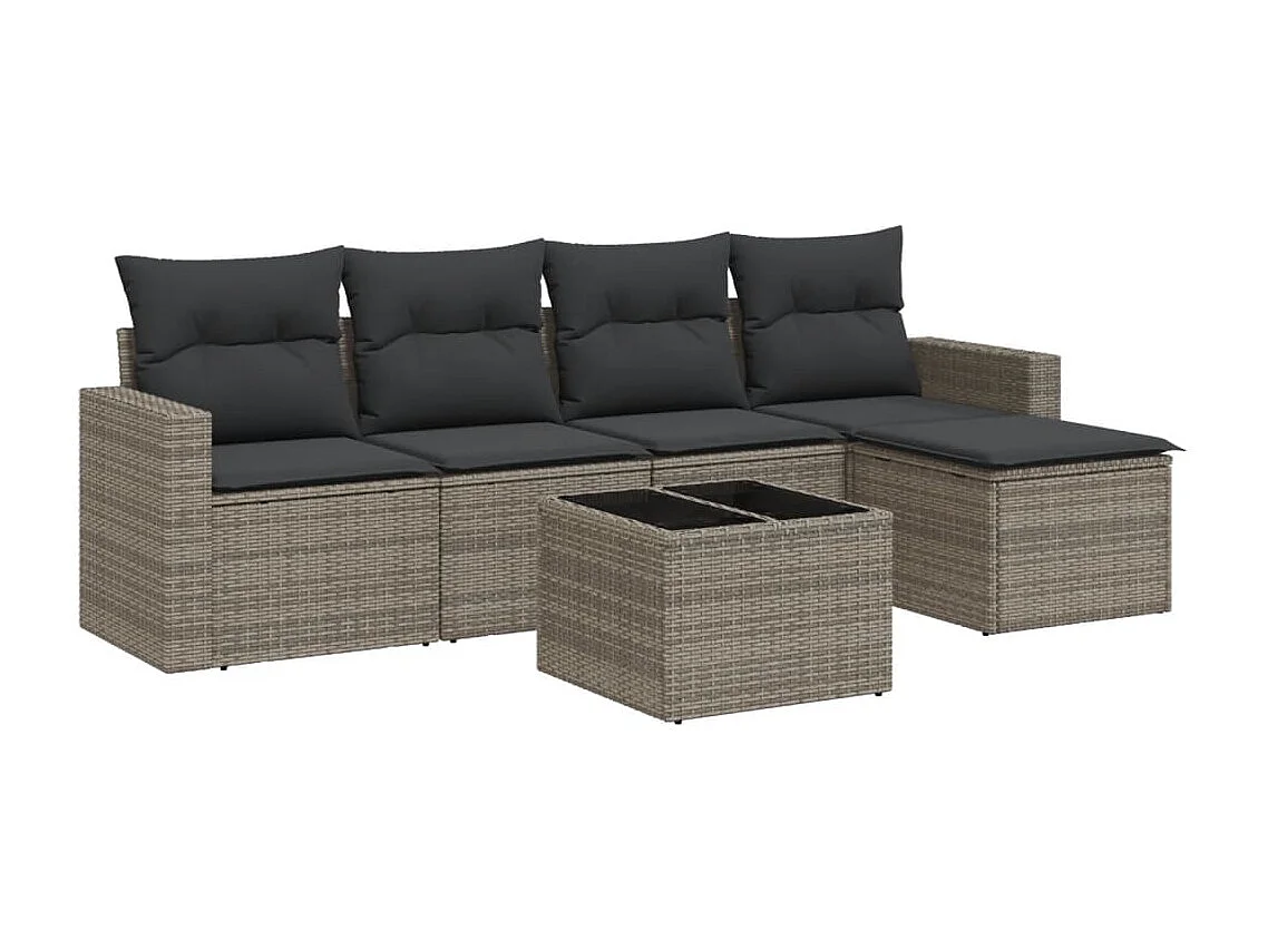 6-tlg. Garten-Sofagarnitur,Gartenmöbel-Set mit Kissen Grau Poly Rattan -gkd728888