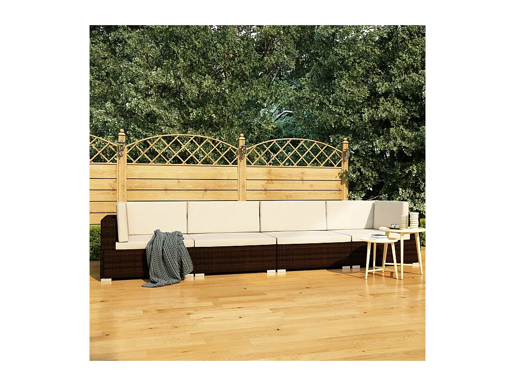 Conjunto sofás de jardim c/ almofadões 4 pcs vime PE castanho PT788190