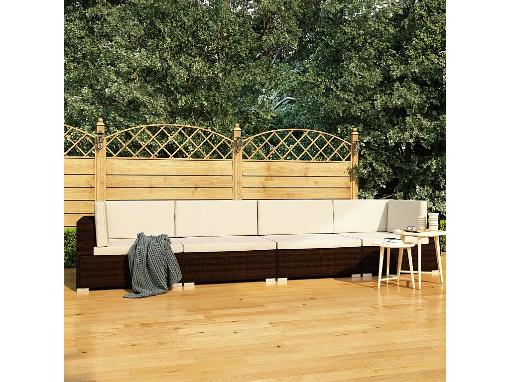 4-tlg. Garten-Sofagarnitur,Gartenmöbel-Set mit Auflagen Poly Rattan Braun -gkd729720