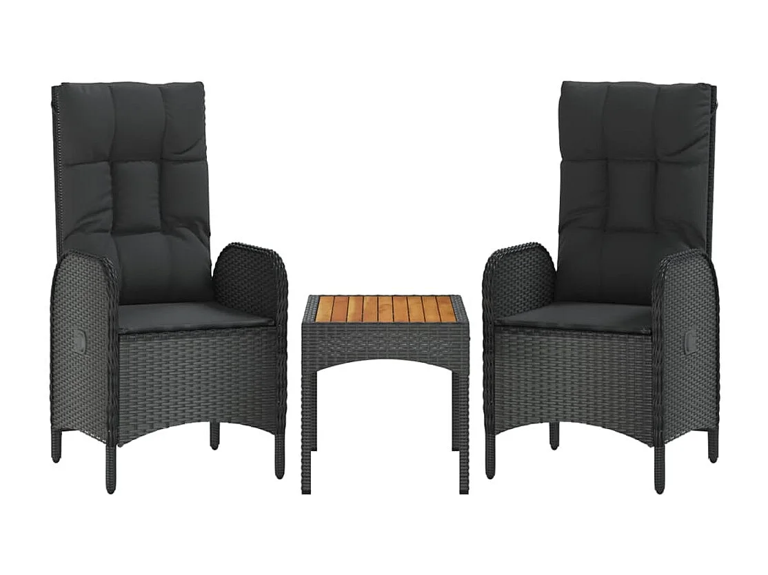 3-tlg. Garten-Sitzgruppe: Sofa + Tisch | Garten-Lounge-Set mit Kissen Schwarz Poly Rattan -GKD615166
