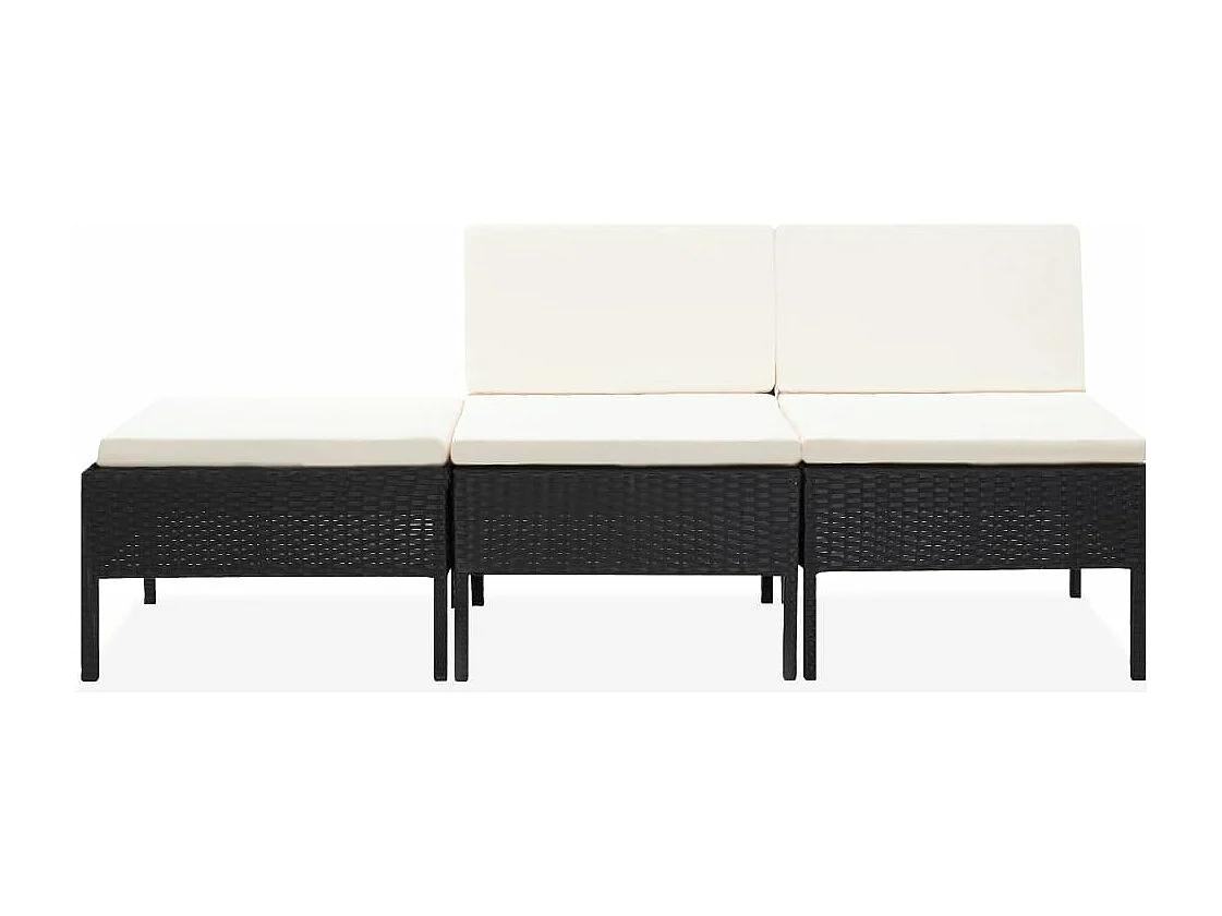 3-tlg. Garten-Sitzgruppe | Garten-Lounge-Set mit Auflagen Poly Rattan Schwarz -GKD478581