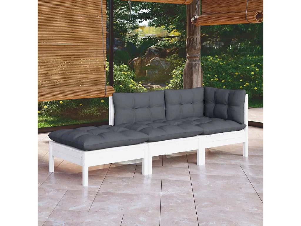 Salon de jardin 3 pcs avec coussins Bois de pin massif BE10995