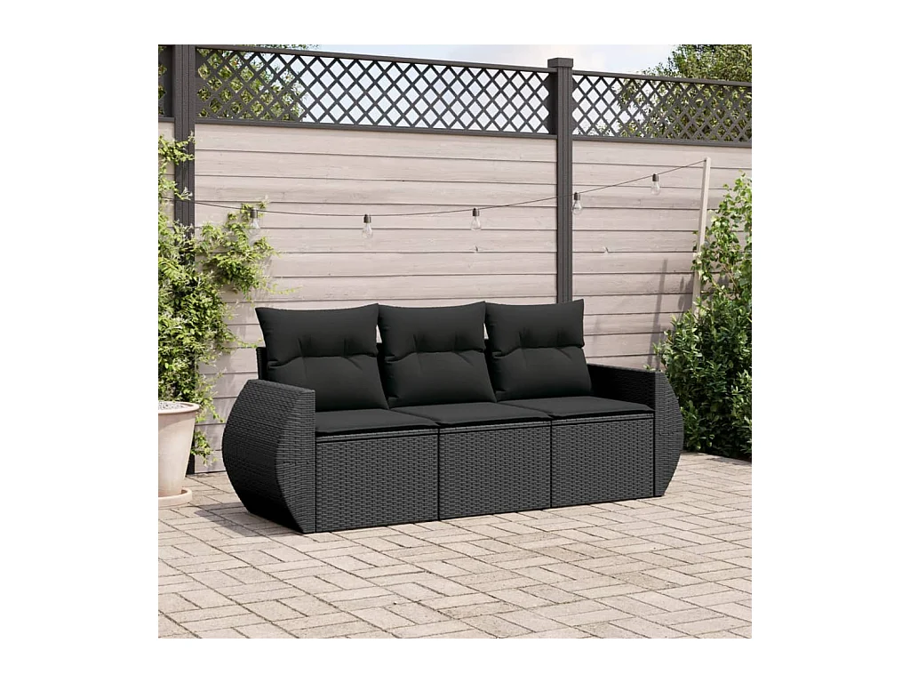 3-tlg. Garten-Sofagarnitur,Gartenmöbel-Set mit Kissen Schwarz Poly Rattan -gkd590280