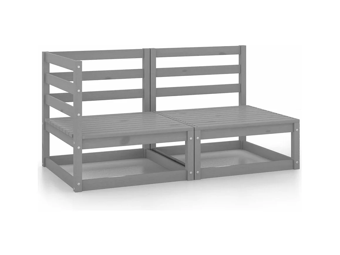 Salon de jardin 2 pcs gris bois de pin massif BE85335