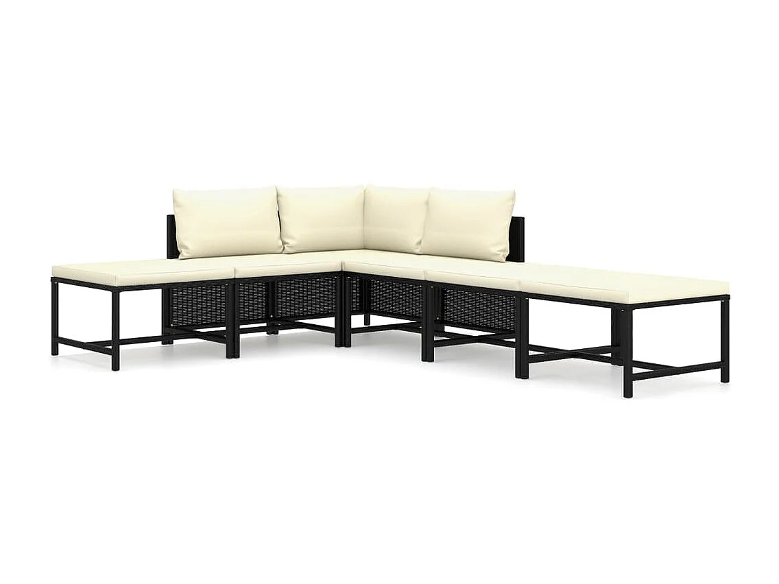 Salon de jardin 6 pcs avec coussins Résine tressée Noir BE95633