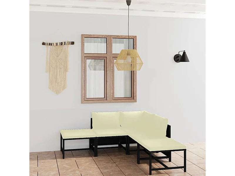 Salon de jardin 6 pcs avec coussins Résine tressée Noir BE95633