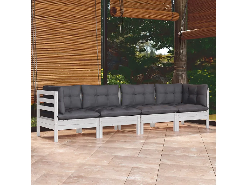 4-tlg. Garten-Sitzgruppe | Garten-Lounge-Set mit Kissen Kiefer Massivholz -GKD417032