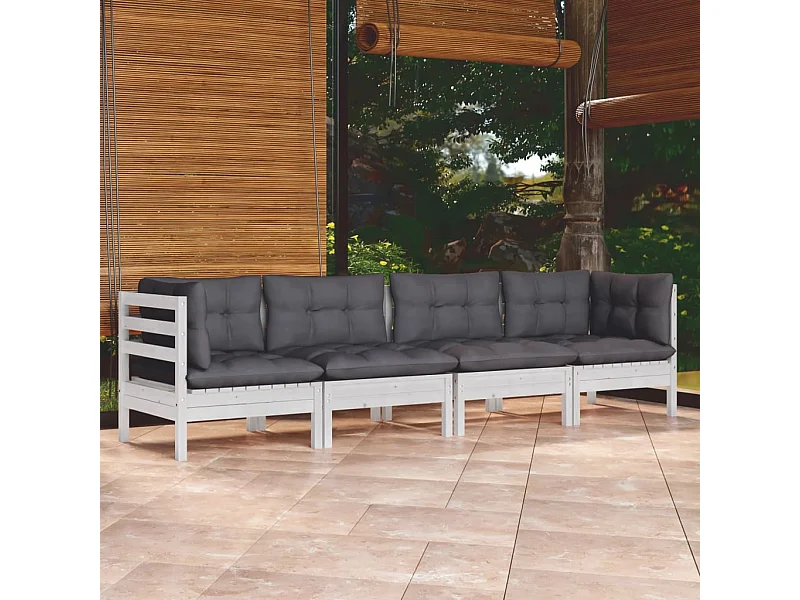 4-tlg. Garten-Sitzgruppe | Garten-Lounge-Set mit Kissen Kiefer Massivholz -GKD417032
