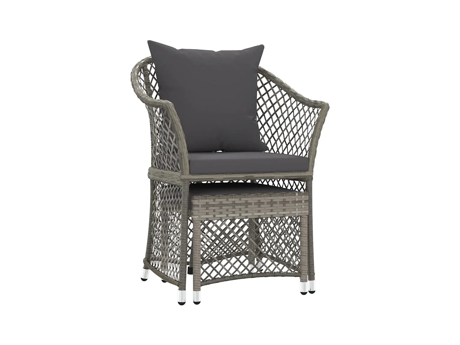 2-tlg. Garten-Sitzgruppe: Sofa + Tisch | Garten-Lounge-Set mit Kissen Grau Poly Rattan -GKD422120