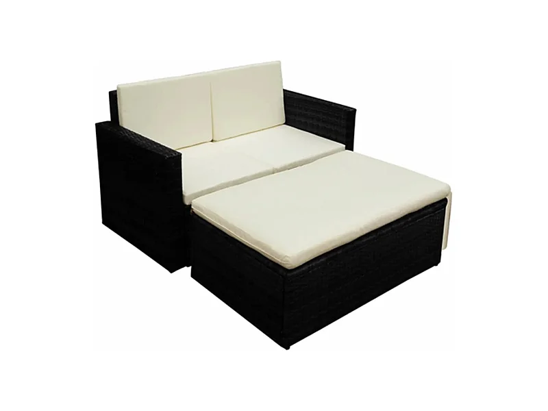 2-tlg. Garten-Sitzgruppe: Sofa + Tisch | Garten-Lounge-Set mit Auflagen Poly Rattan Schwarz -GKD866024