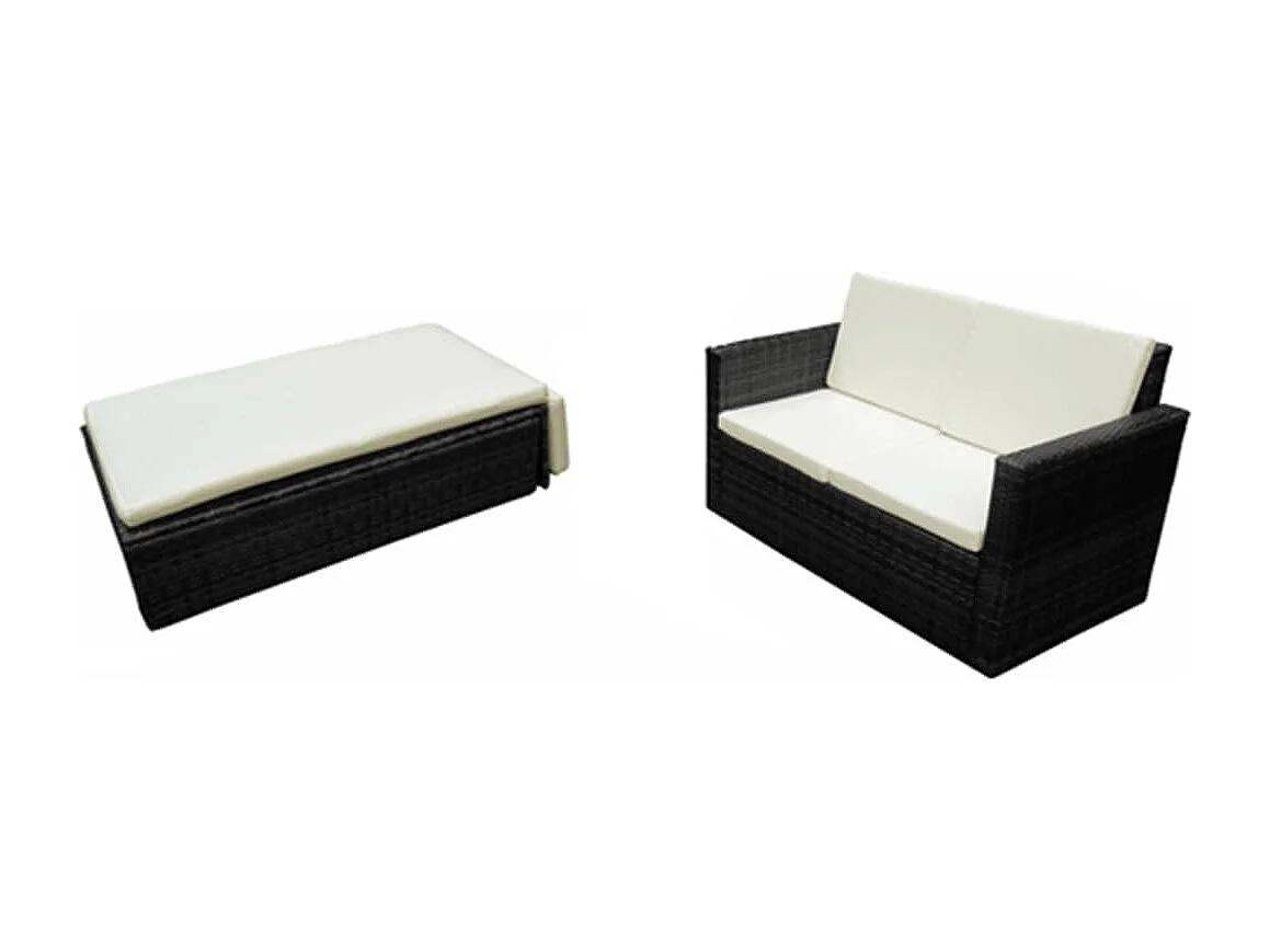 Salon de jardin 2 pcs avec coussins Résine tressée Noir BE43181