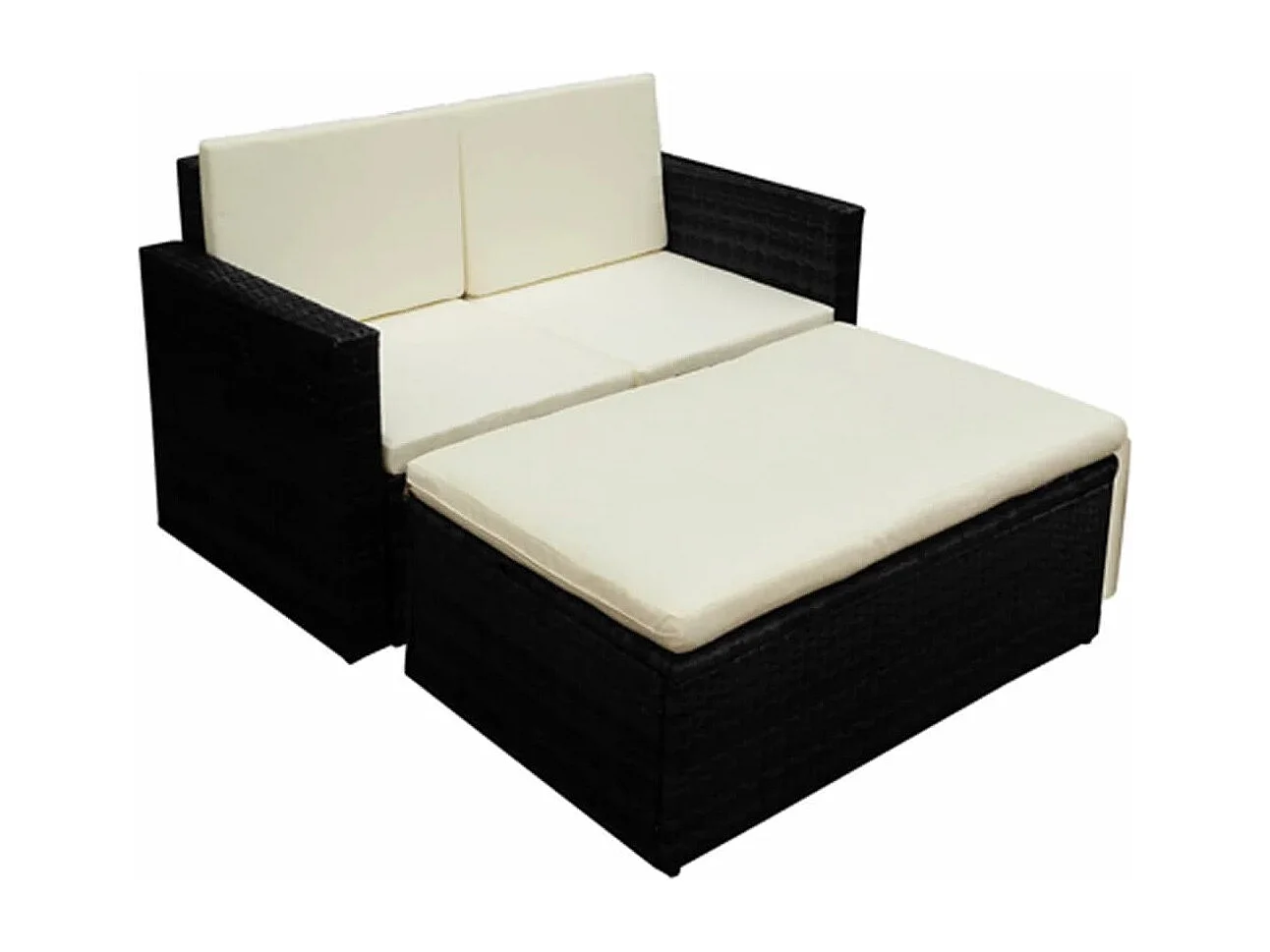 2 pcs conjunto lounge de jardim c/ almofadões vime PE preto PT28981