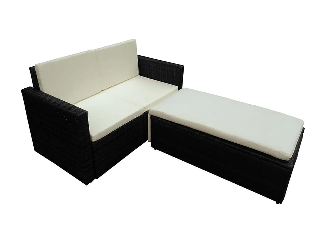 2 pcs conjunto lounge de jardim c/ almofadões vime PE preto PT28981