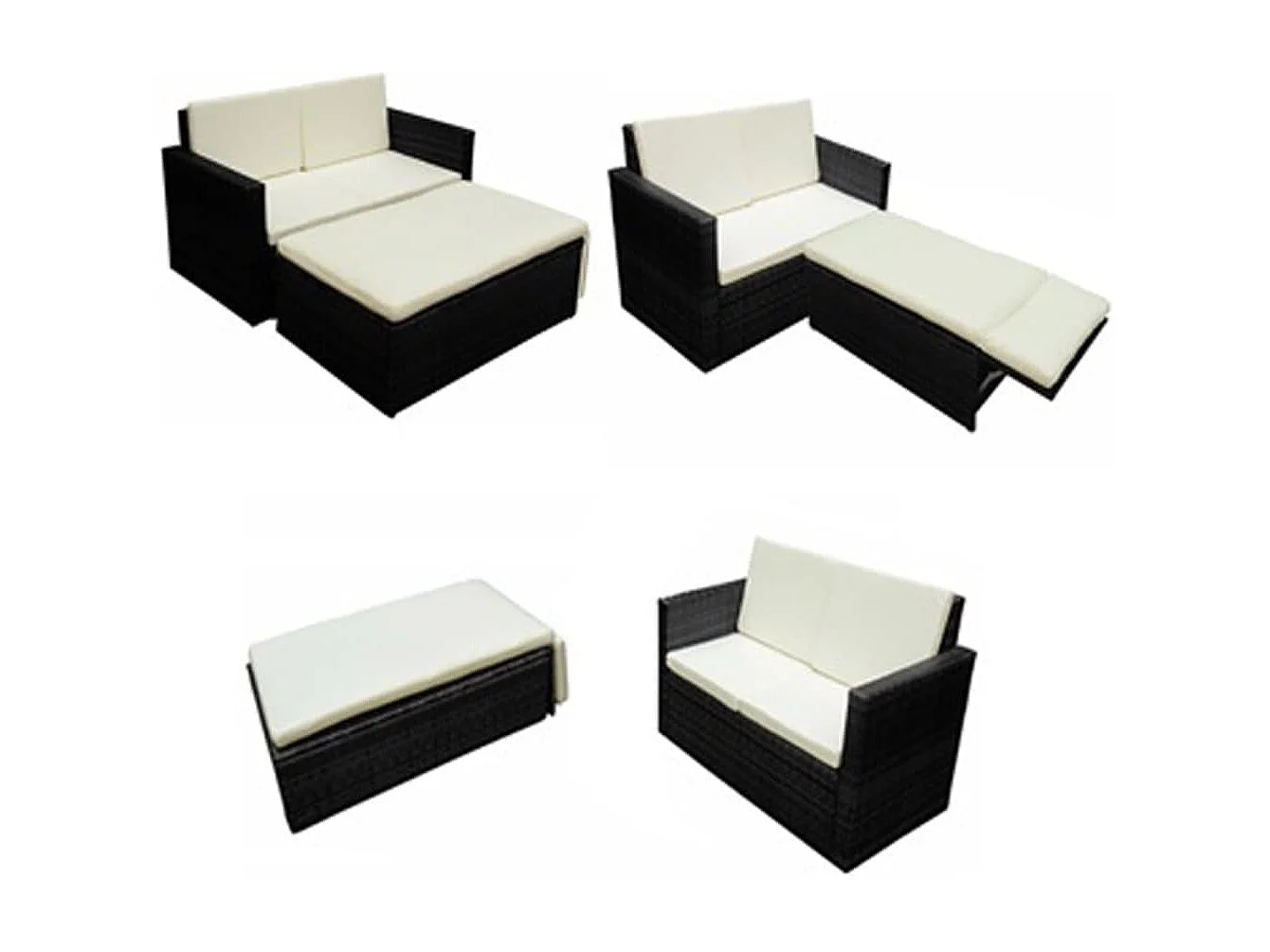 2 pcs conjunto lounge de jardim c/ almofadões vime PE preto PT28981