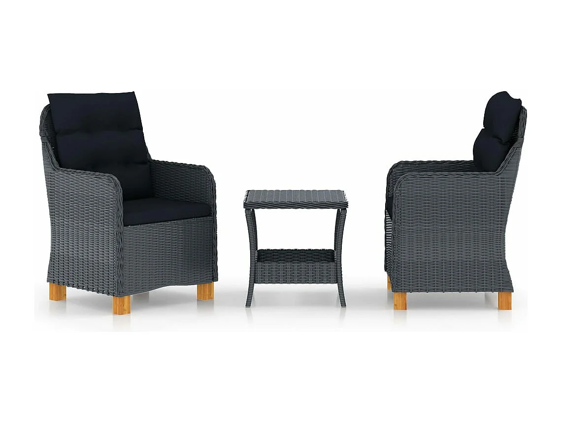 Salon de jardin 3 pcs avec coussins Résine tressée Gris foncé BE97086