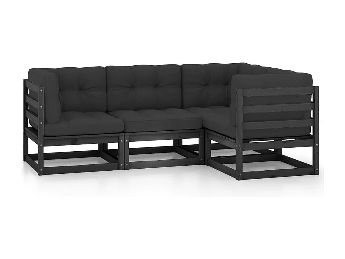 4-tlg. Garten-Sitzgruppe | Garten-Lounge-Set mit Kissen Massivholz Kiefer -GKD283394