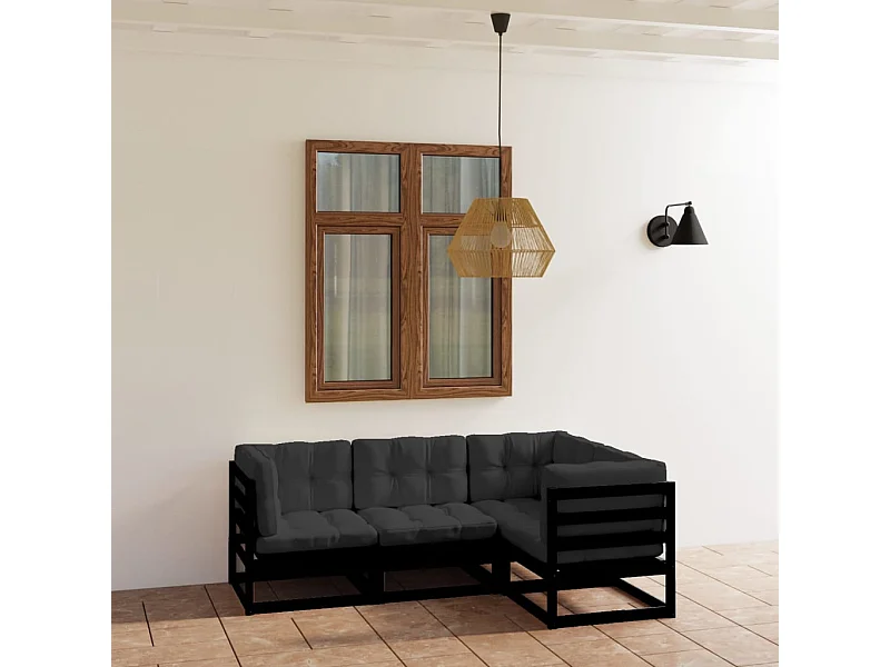 4-tlg. Garten-Sitzgruppe | Garten-Lounge-Set mit Kissen Massivholz Kiefer -GKD283394