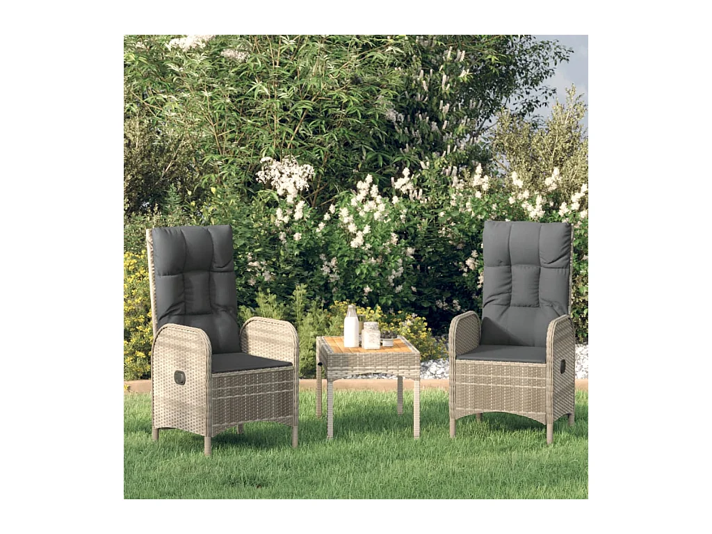 Salon de jardin 3 pcs avec coussins Gris Résine tressée BE59845