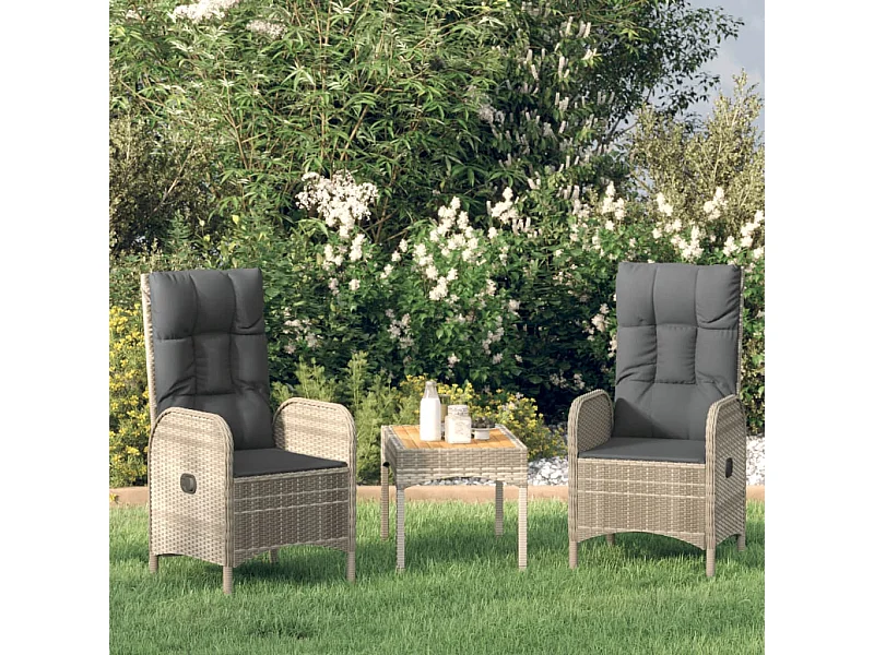 Salon de jardin 3 pcs avec coussins Gris Résine tressée BE59845