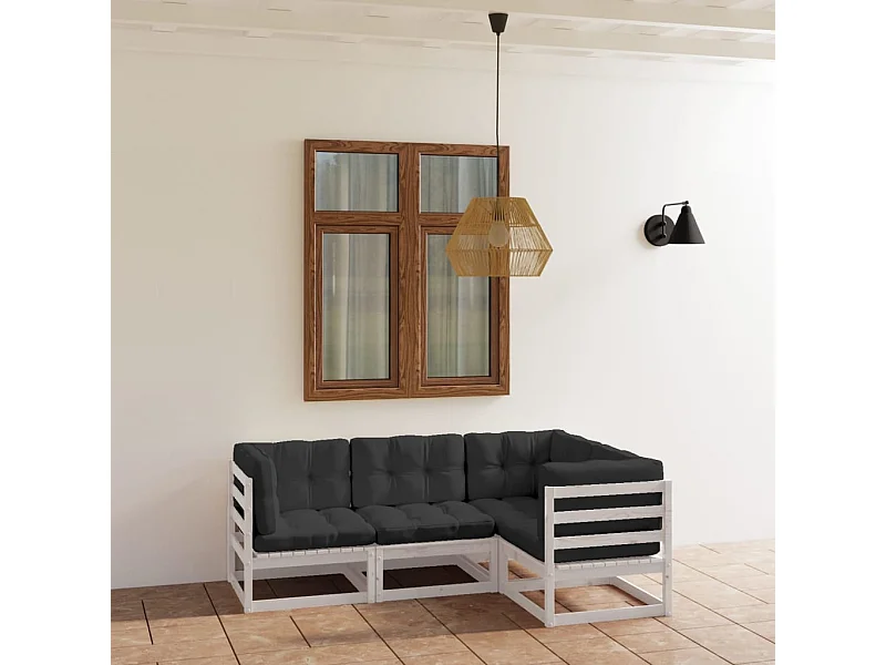 Salon de jardin 4 pcs avec coussins Bois de pin massif BE90359