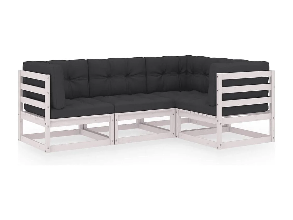 Salon de jardin 4 pcs avec coussins Bois de pin massif BE90359