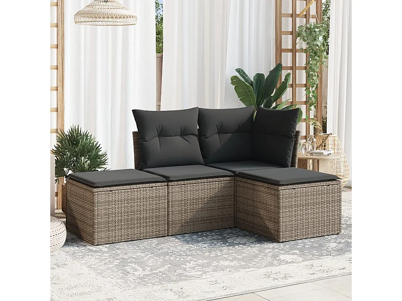 Salon de jardin 4 pcs avec coussins gris résine tressée BE79174