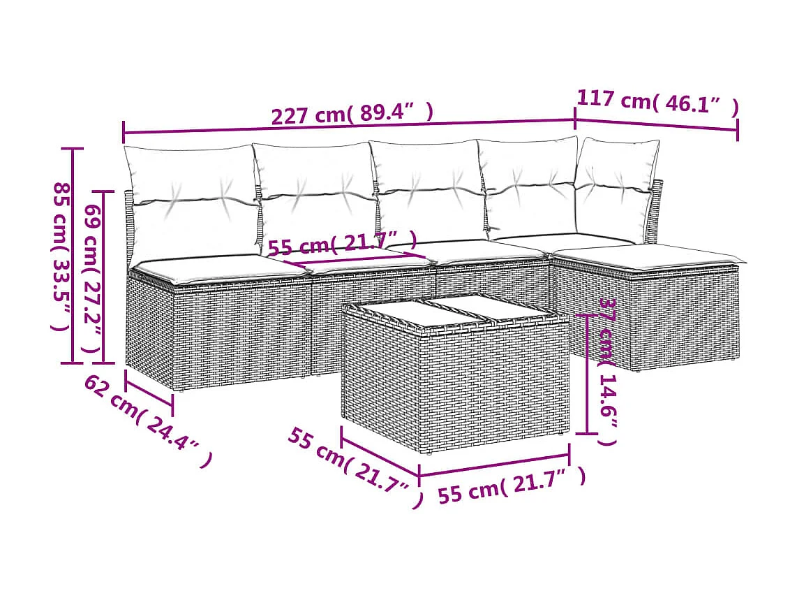 6-tlg. Garten-Sofagarnitur,Gartenmöbel-Set mit Kissen Grau Poly Rattan -gkd107886