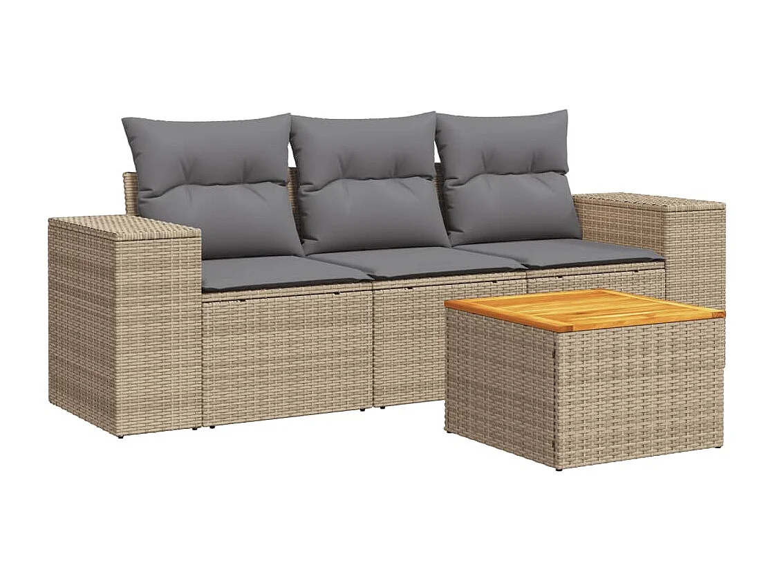 Salon de jardin avec coussins 4 pcs beige résine tressée BE13452