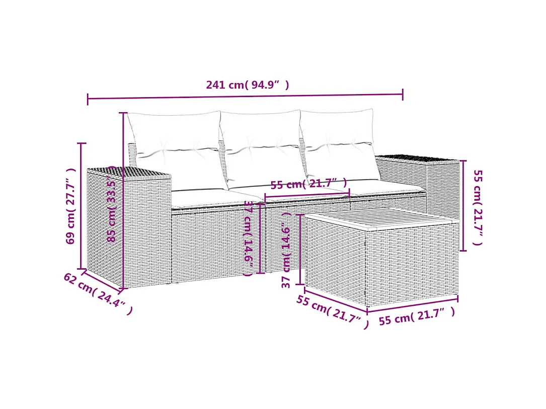 4-tlg. Garten-Sofagarnitur,Gartenmöbel-Set mit Kissen Beige Poly Rattan -gkd948096