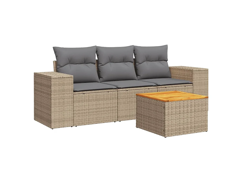 4-delige Loungeset met kussens poly rattan beige NL73364