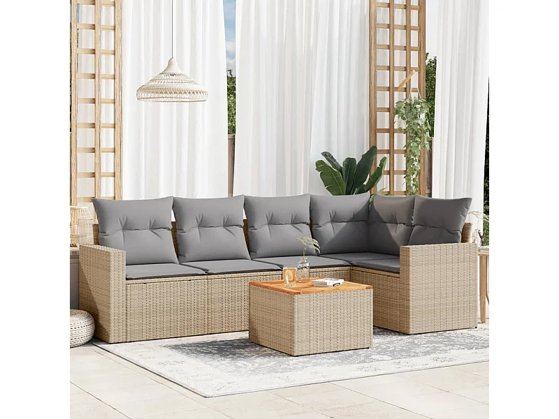 6-tlg. Garten-Sofagarnitur,Gartenmöbel-Set mit Kissen Beige Poly Rattan -gkd483097