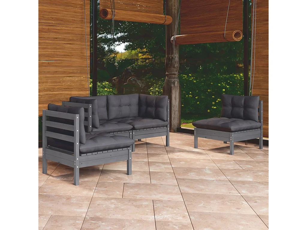 4-tlg. Garten-Sitzgruppe | Garten-Lounge-Set mit Kissen Kiefer Massivholz -GKD429526