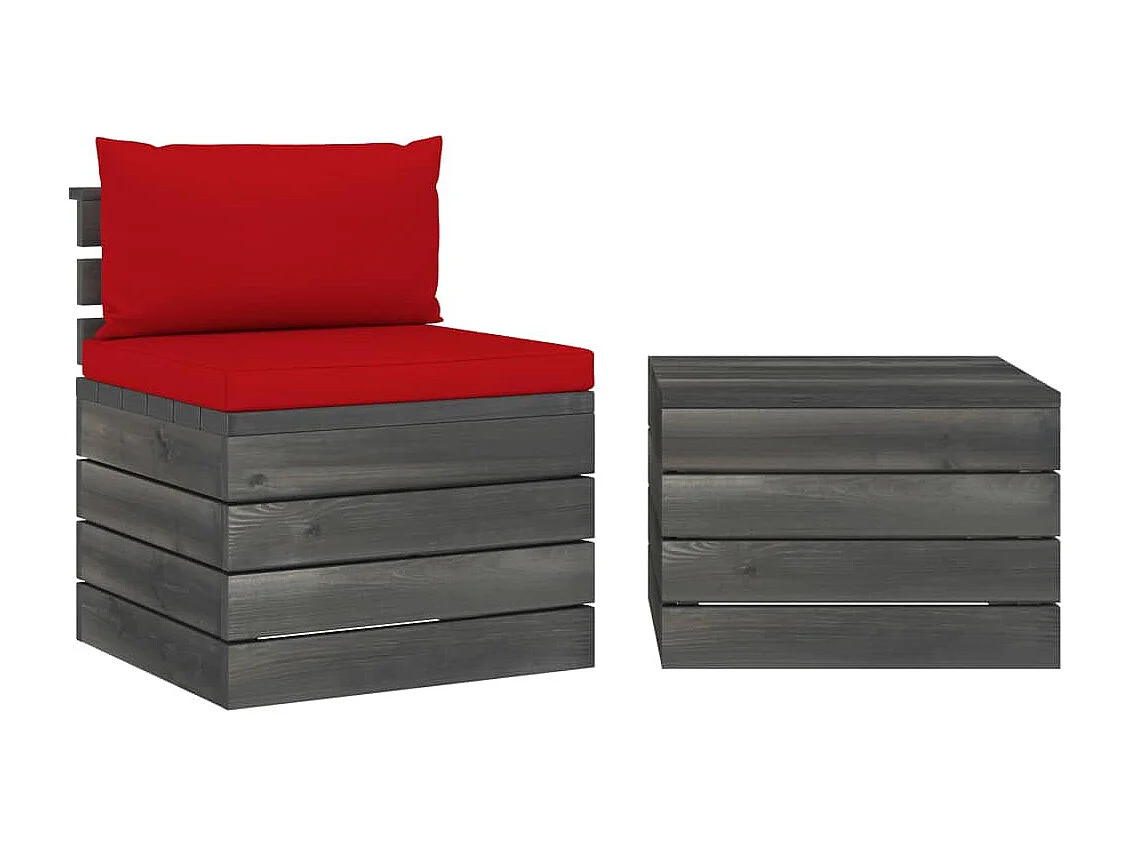 Salon palette de jardin 2 pcs avec coussins Bois de pin massif BE61785